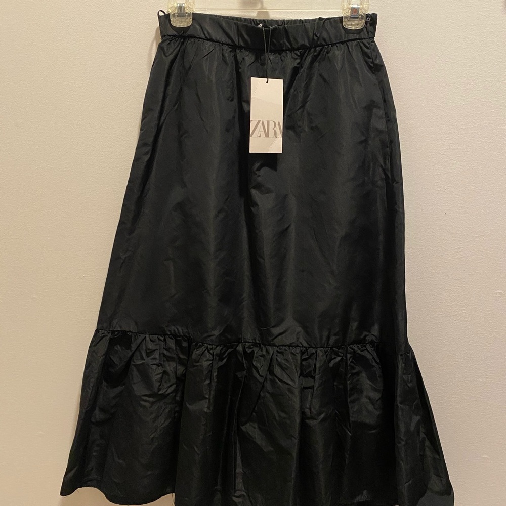 Zara black ruffle midi skirt